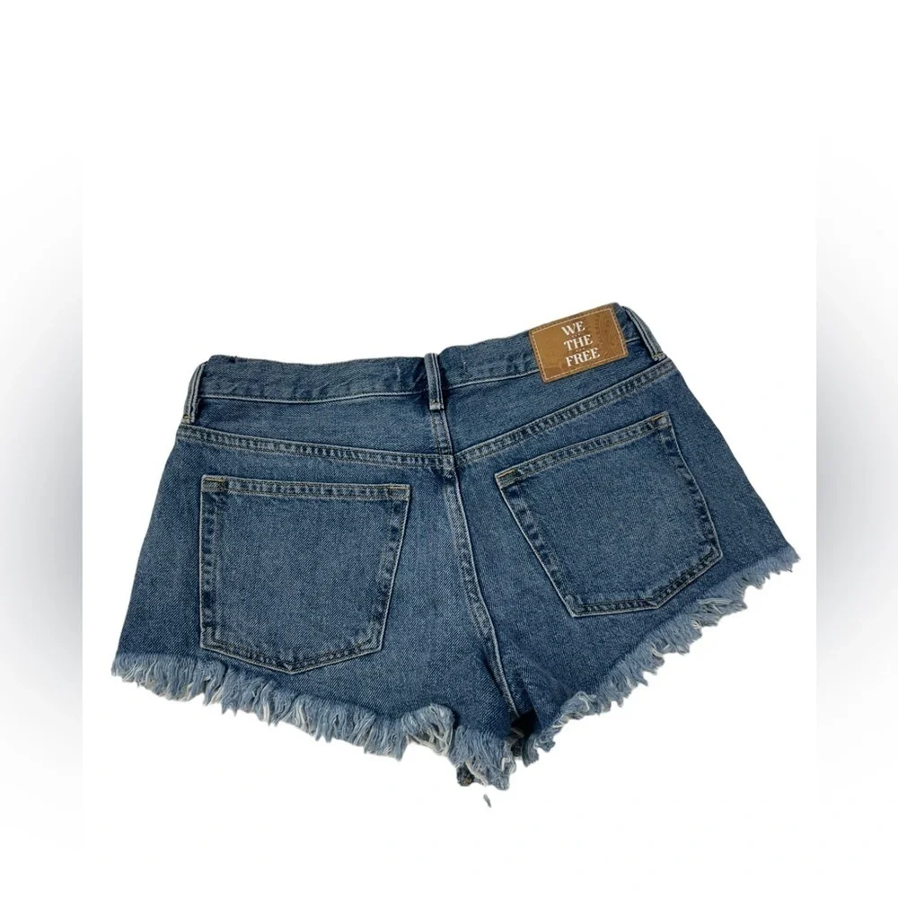 Free People We The Free Blue Distressed Hem Buttons Cheeky Denim Shorts Women 25